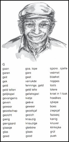 Begin van de letter G in ‘Tieske en Niske’ (2002) van Bargoensjkloeb ‘Ut Keiseskwieëste’ uit de Groenstraat in Waubach-Landgraaf (bij Heerlen)