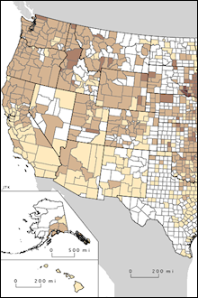 In tweeën gesplitst kaartje van de VS uit de Census 2000, dat toont waar Amerikanen wonen die claimen dat ze een Nederlandse afkomst hebben.